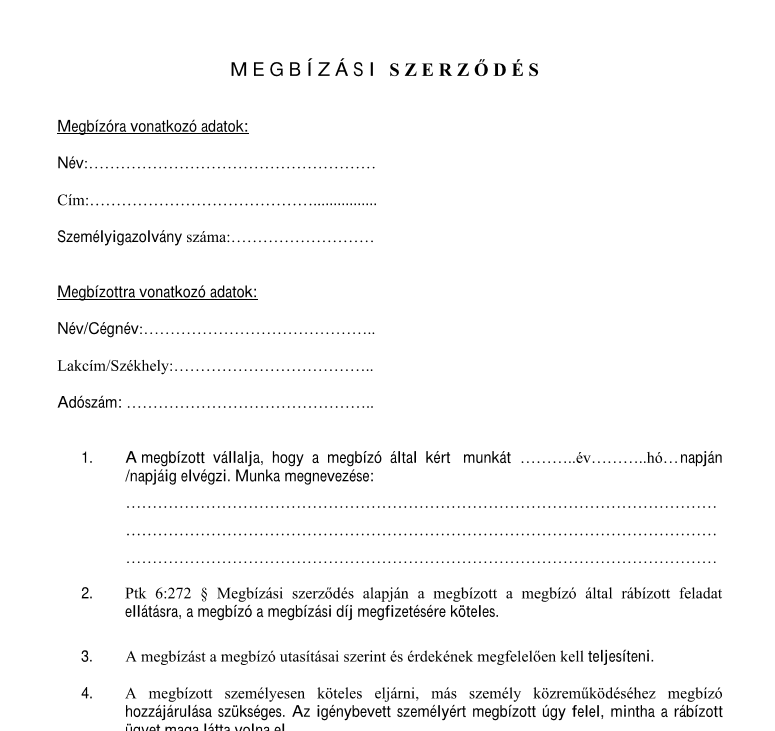 Megbízási szerződés minta (ingyenes, letölthető és szerkeszthető)