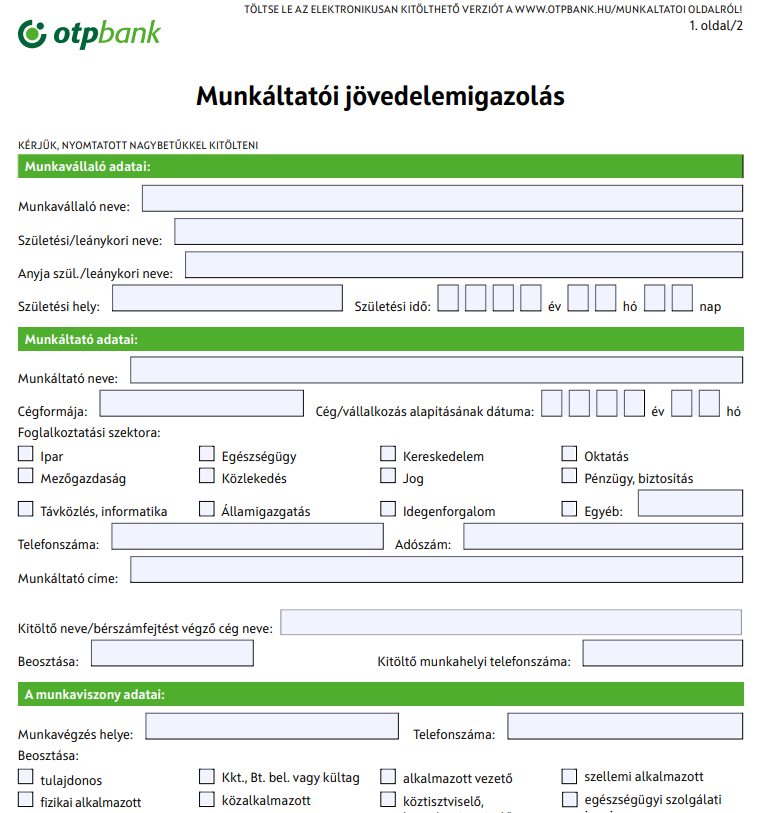 OTP Bank Munkáltatói igazolás