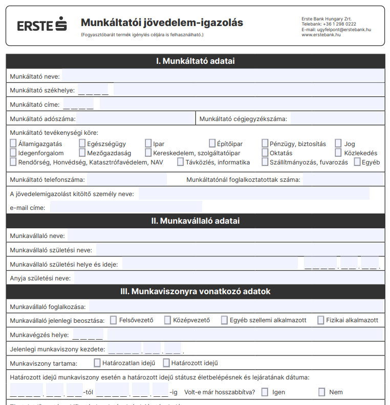 Erste Bank Munkáltatói igazolás