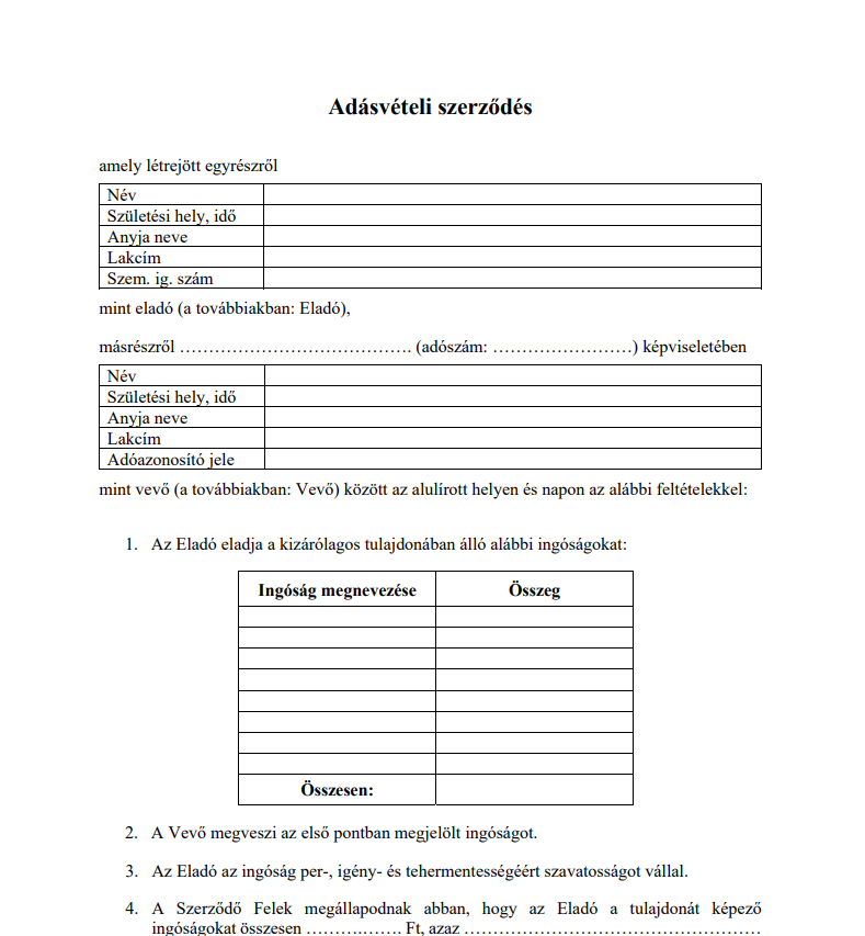 Adásvételi szerződés minta (PDF + Word letöltés)