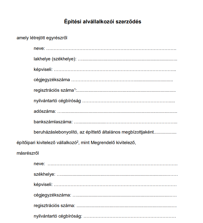 Alvállalkozói szerződés minta – ingyenes