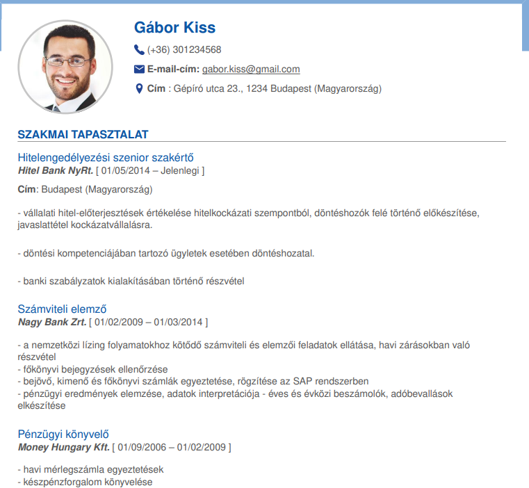 Europass önéletrajz minta 1 (tapasztalt álláskereső)