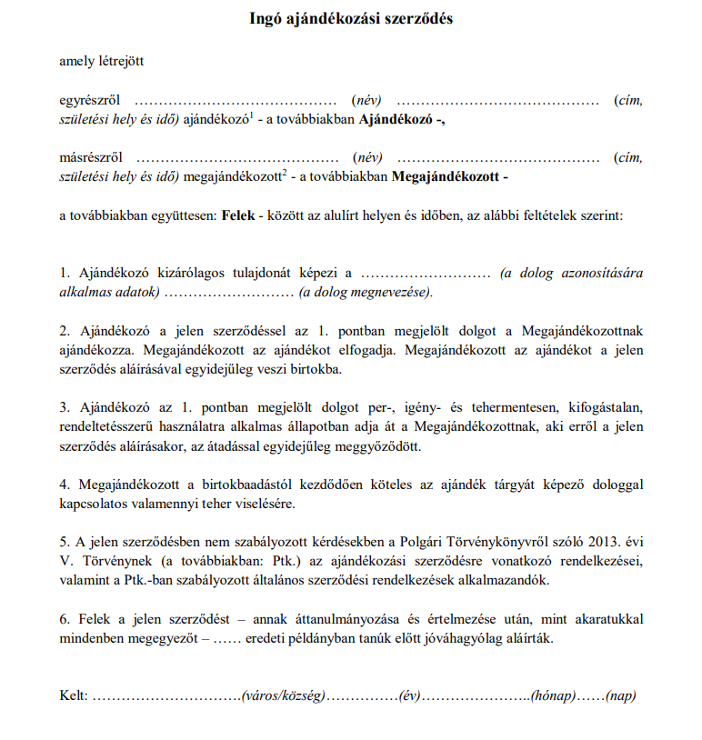 Ajándékozási szerződés minta (ingyenes, letölthető és szerkeszthető)