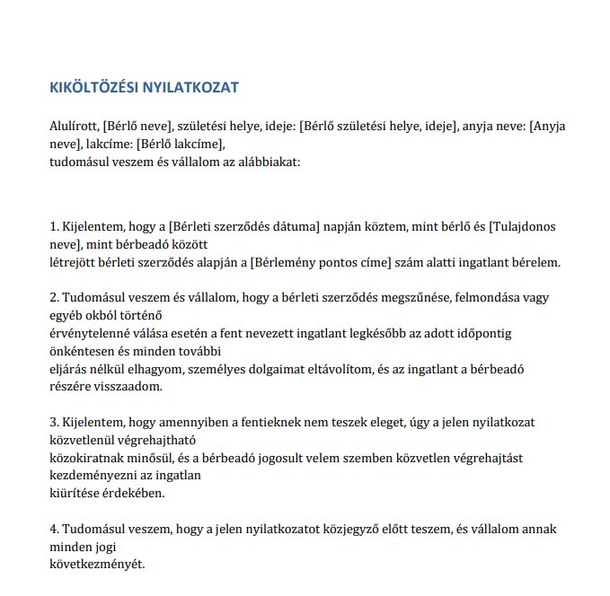 Kiköltözési nyilatkozat minta – ingyenes és szerkeszthető