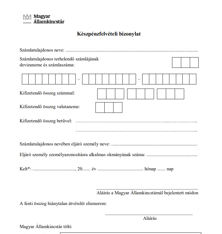 Készpénzfelvételi bizonylat